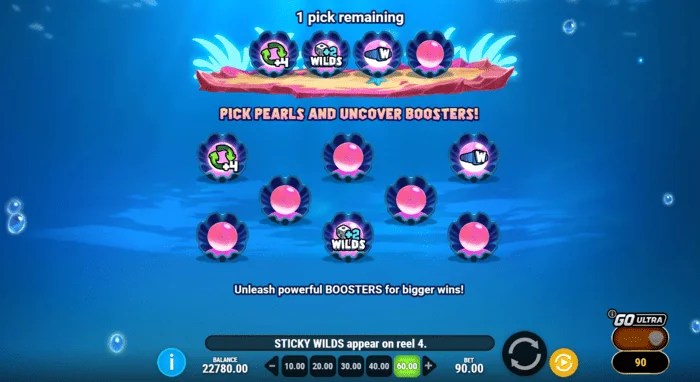 Manta Mayhem - escolha de boosters antes dos Free Spins